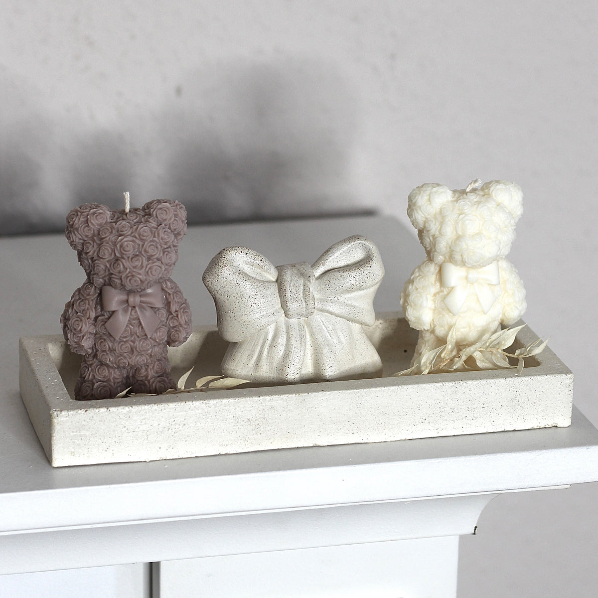 Kerze ; Teddy; stehender Teddy mit Schleife