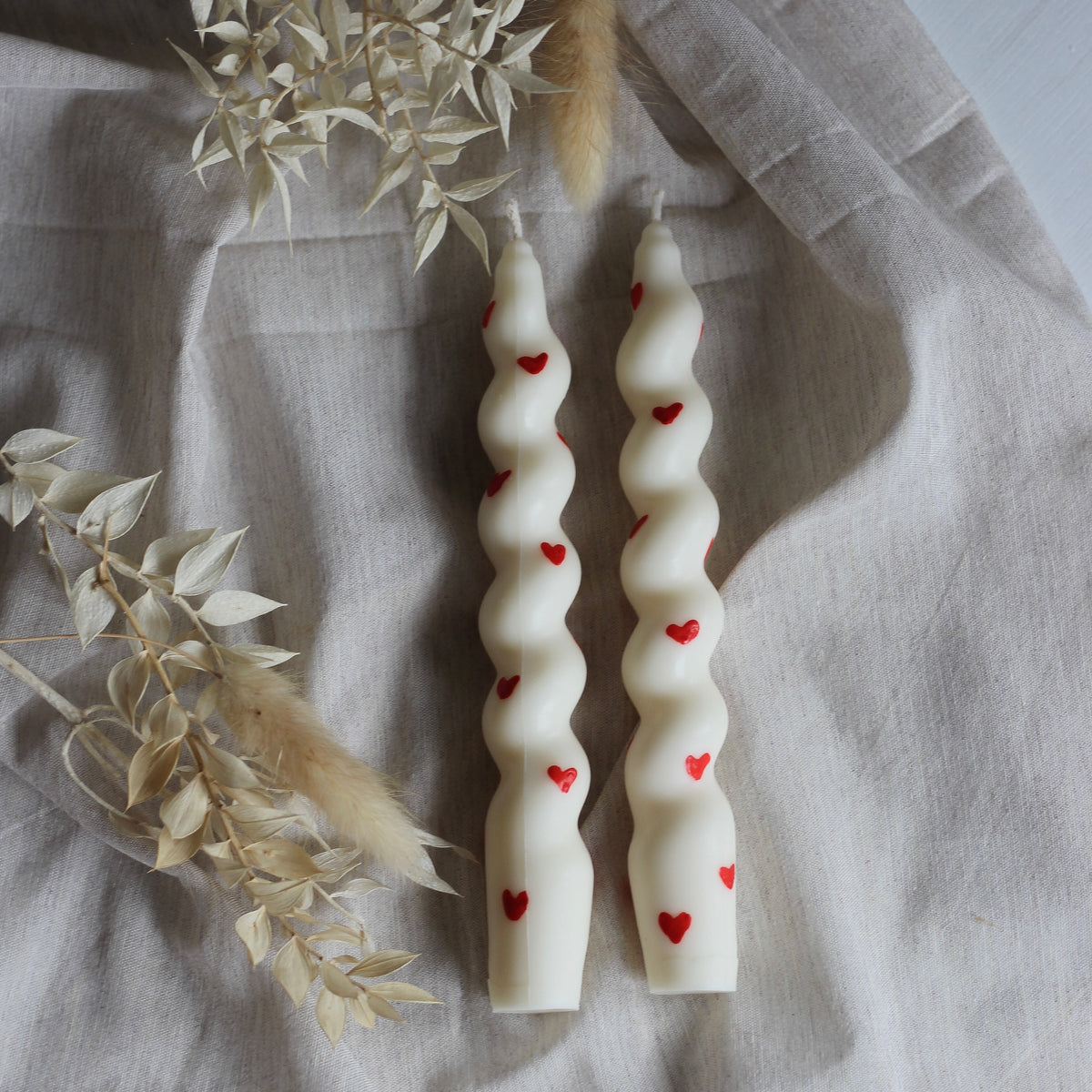 „getrullerte“ Stabkerze 2er Set; Love Edition