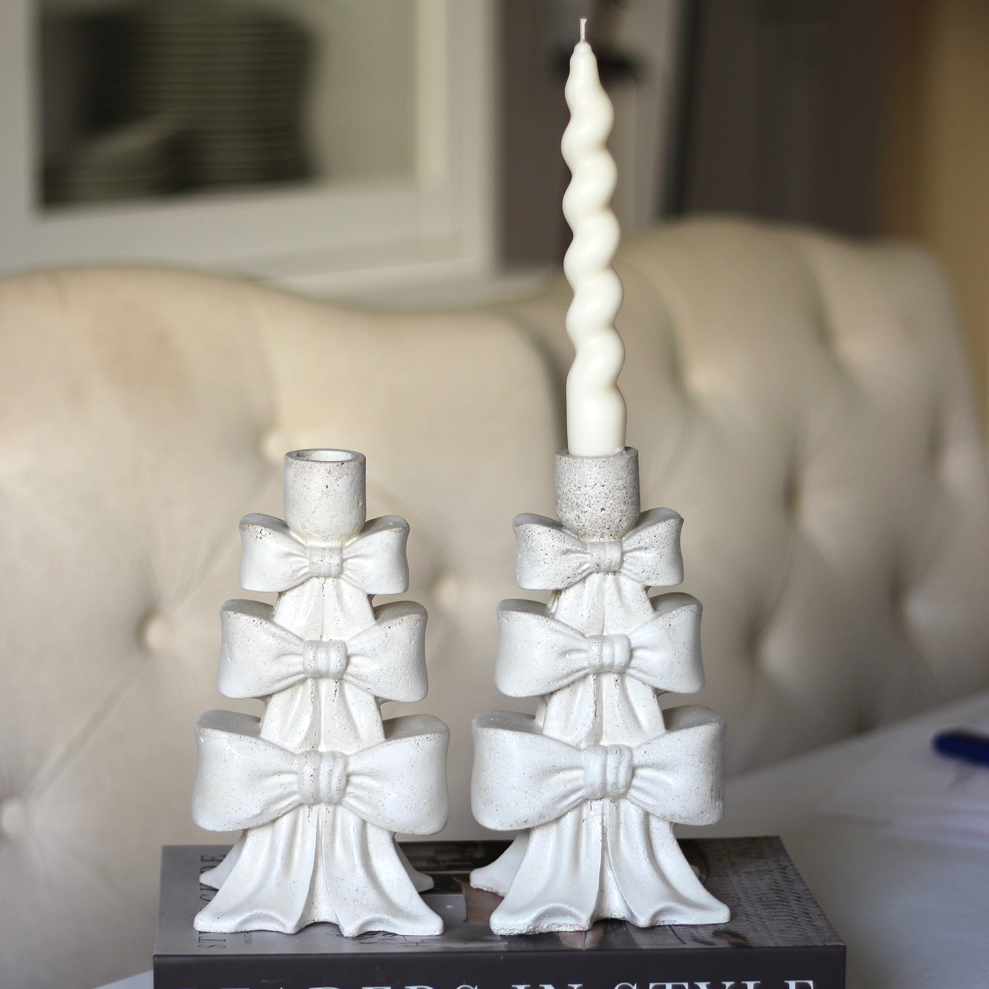 Weihnachten Beton Kerzenhalter „Schleifen" (beidseitig mit Schleifen)