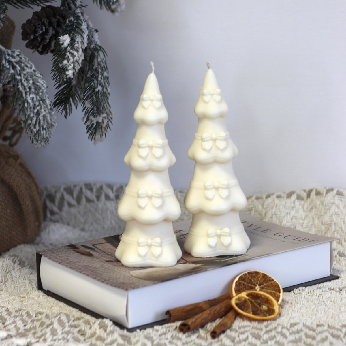 Kerze Weihnachten "Tannenbaum Schleifen"