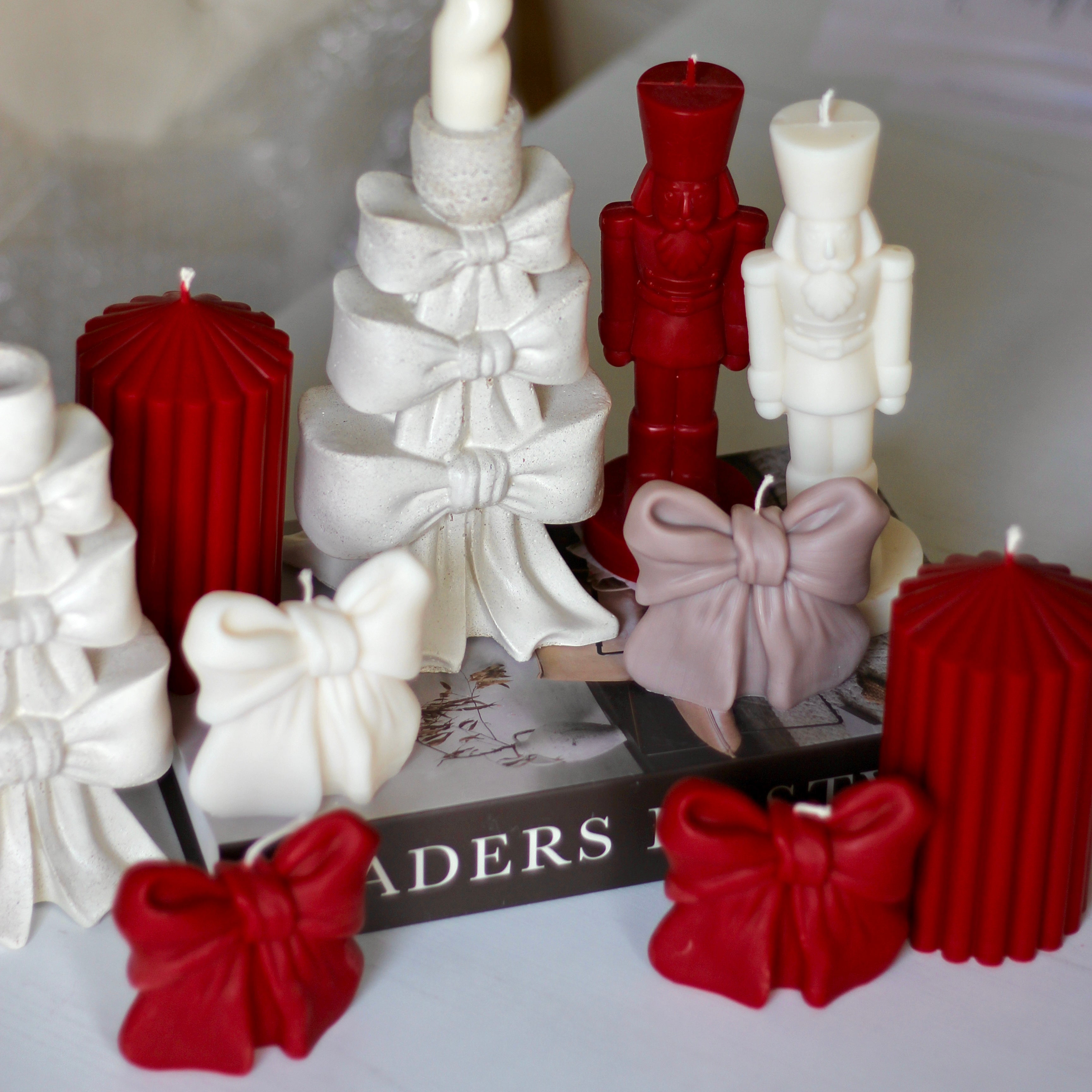 Weihnachten Beton Kerzenhalter „Schleifen" (beidseitig mit Schleifen)