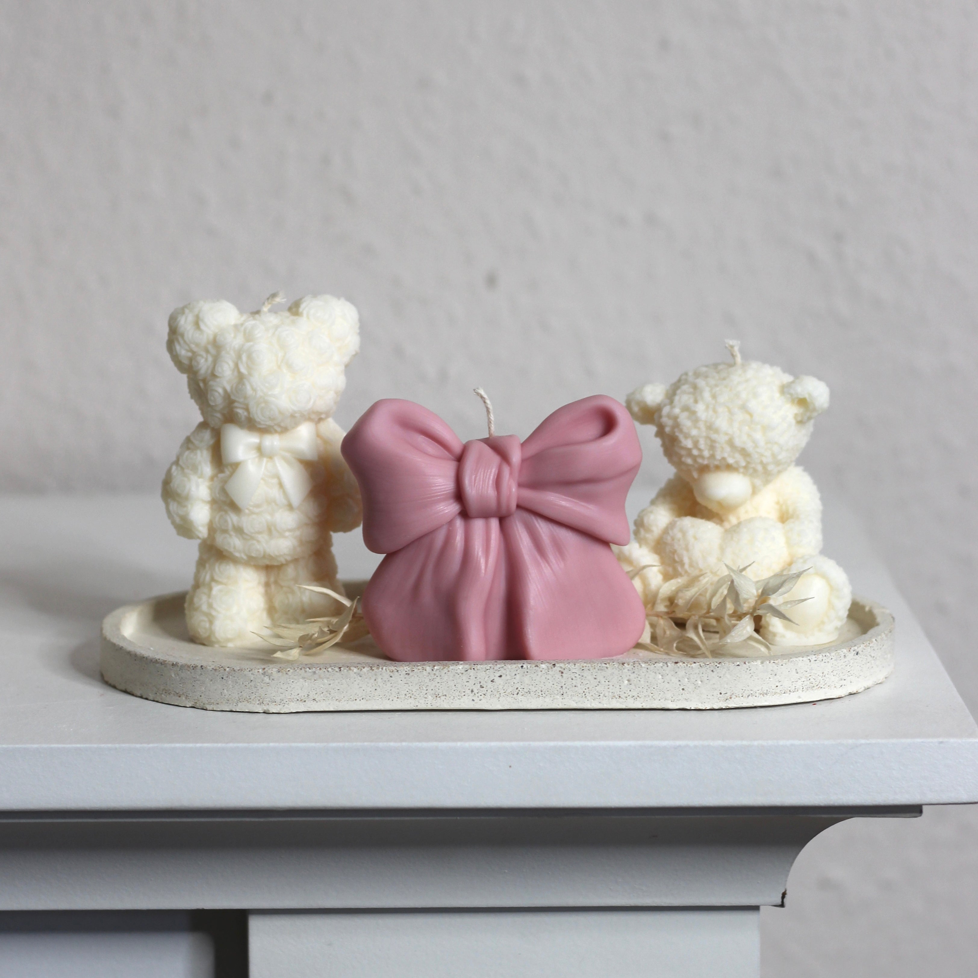 Kerze ; Teddy; stehender Teddy mit Schleife