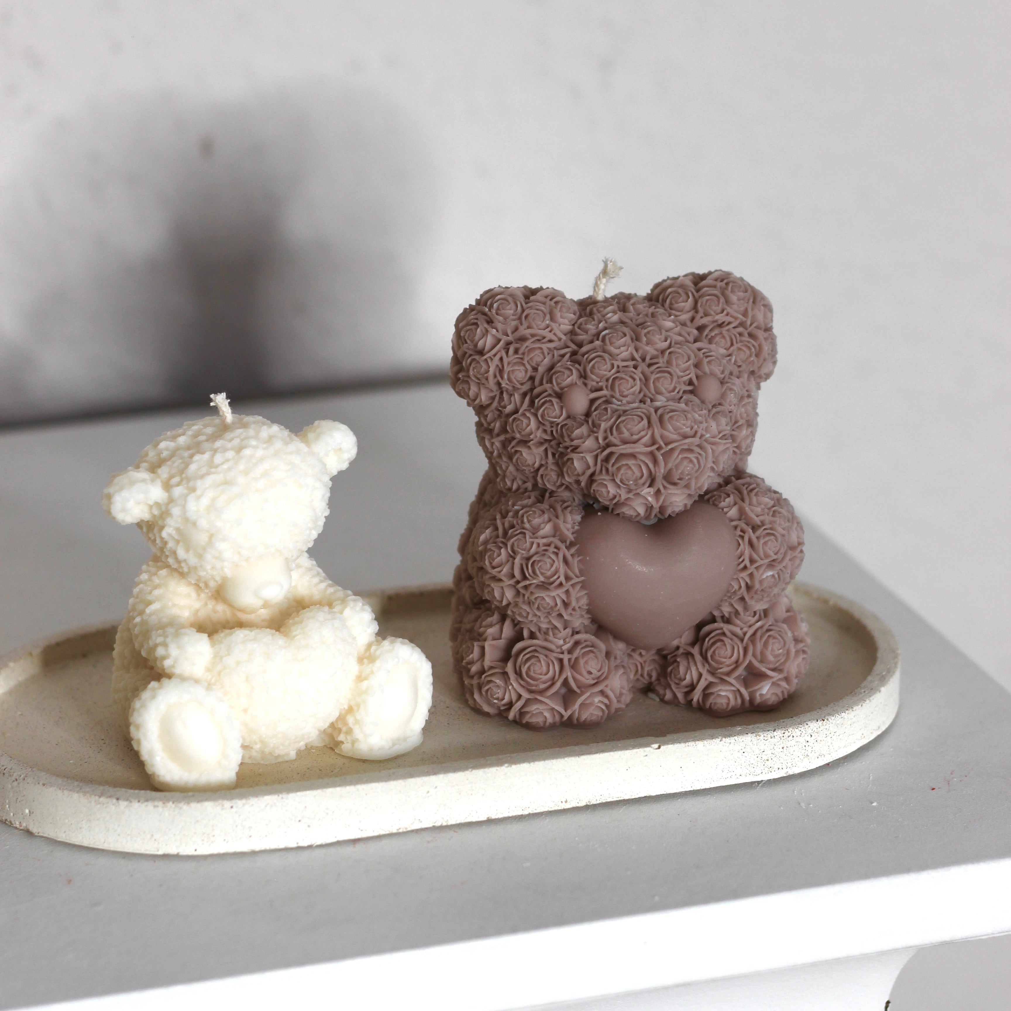 Kerze ; Teddy; sitzender Teddy mit Herz