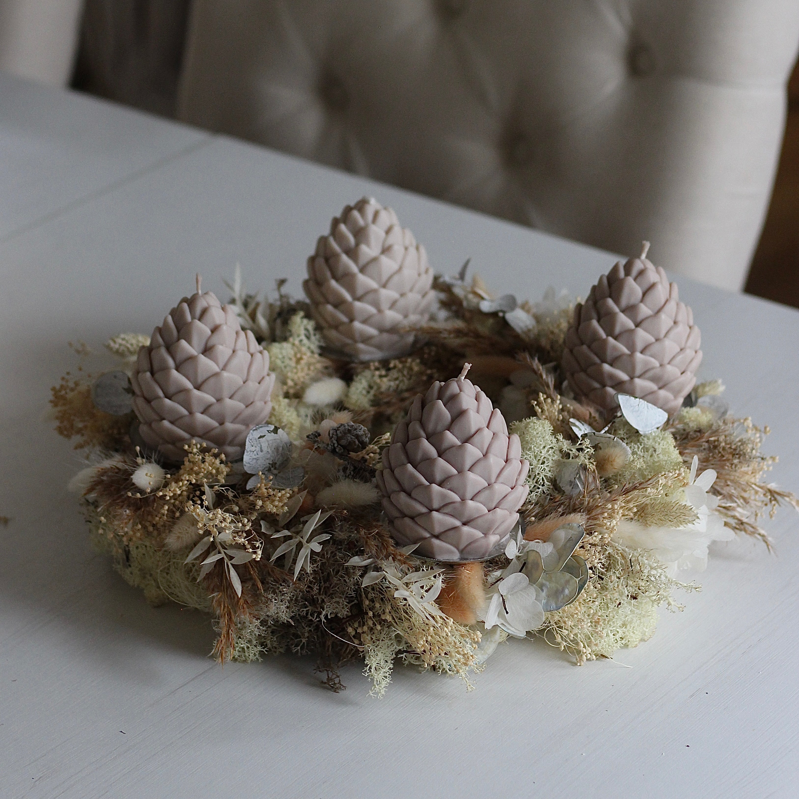 4 er Set Kerze Zapfen "Pinienzapfen"