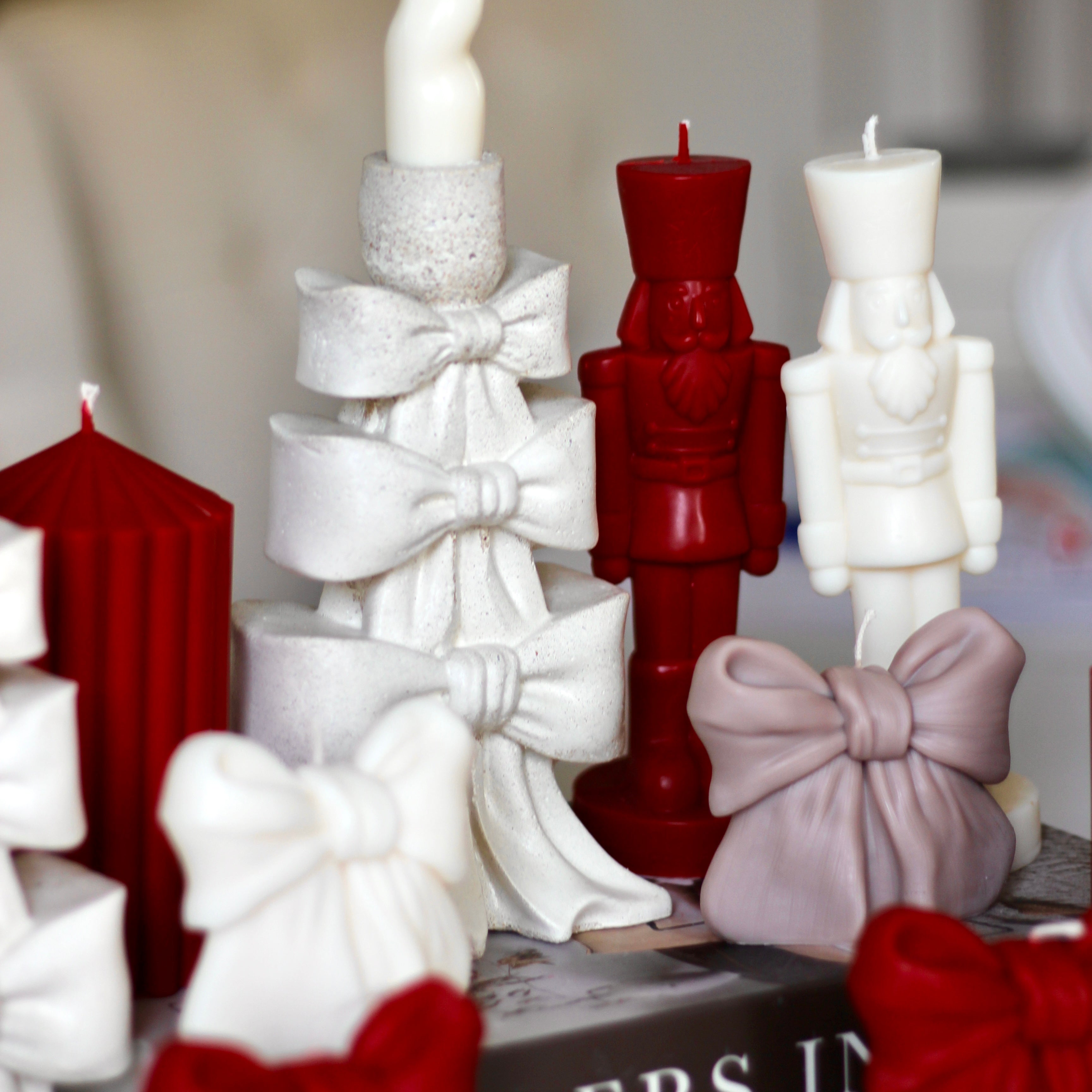 Weihnachten Beton Kerzenhalter „Schleifen" (beidseitig mit Schleifen)