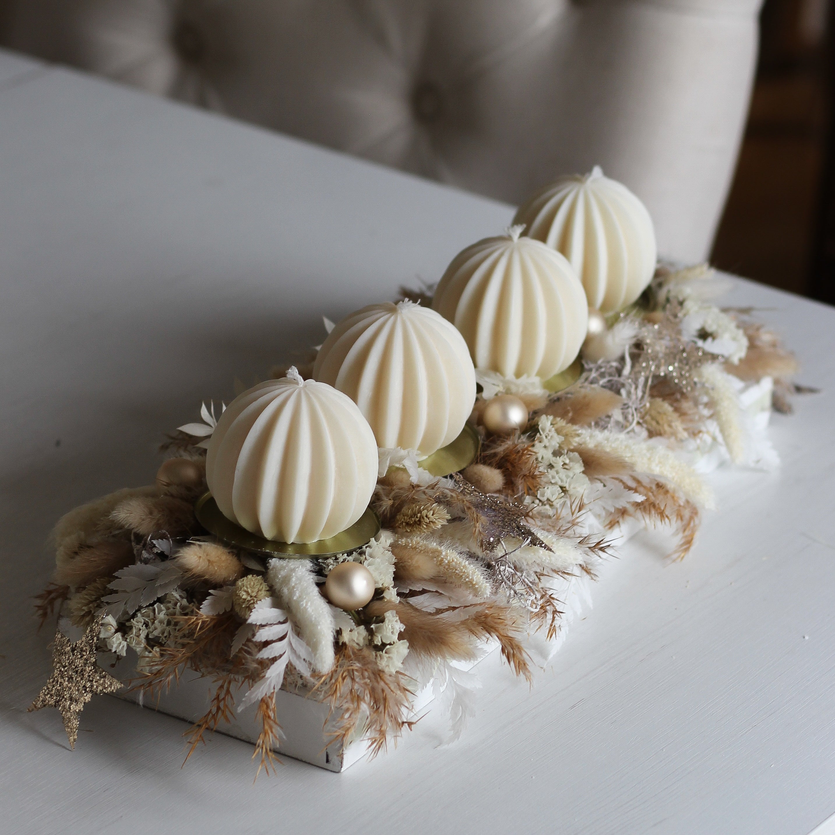 4 er Set Kerze „Fächerkugel“